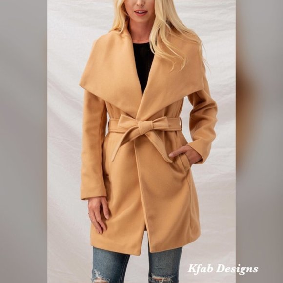 SOFT WIDE LAPEL WAIST TIE COAT - Picture 3 of 9